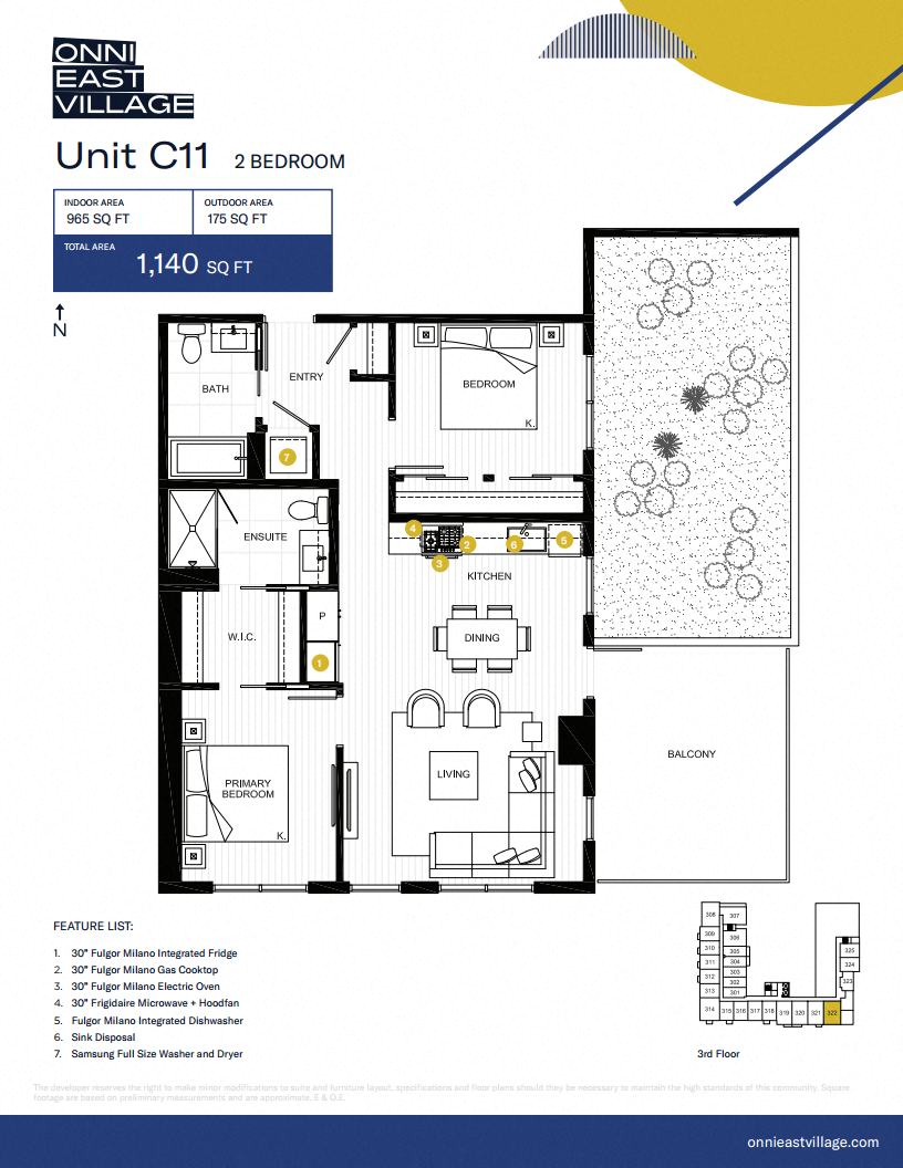 Floor plan for 2 beds, 2 baths, 965 sqft